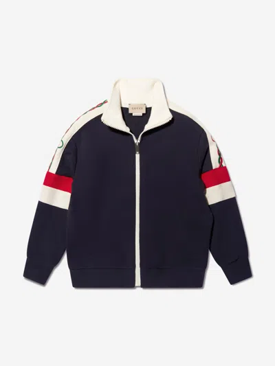 Shop Gucci Boys Zip Up Top In Blue