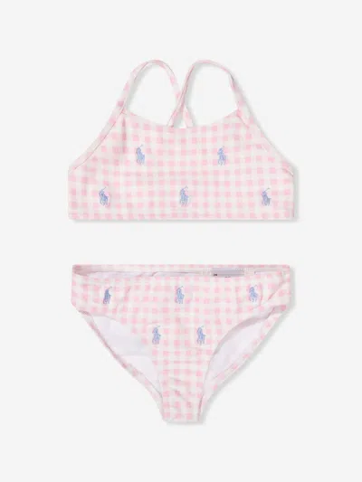Shop Ralph Lauren Girls Gingham Logo Bikini In Pink