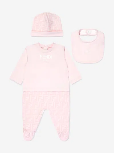 Shop Fendi Baby Girls 3 Piece Babygrow Gift Set In Pink