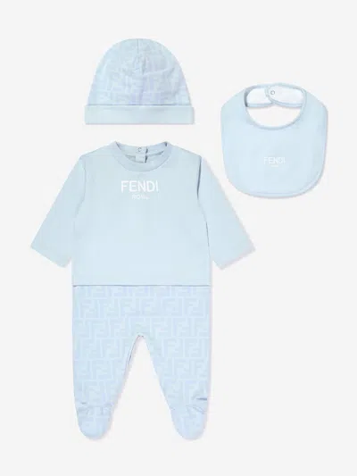 Shop Fendi Baby Boys 3 Piece Babygrow Gift Set In Blue