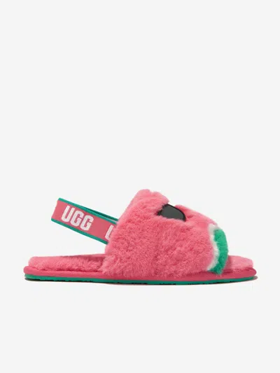 Shop Ugg Girls Fluff Yeah Watermelon Stuffie Slippers In Pink