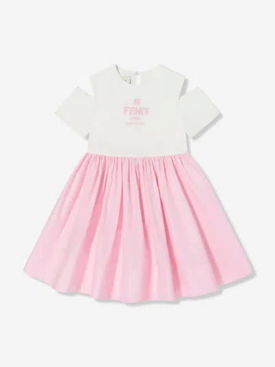 Shop Fendi Girls Cotton Logo Dress In Pink