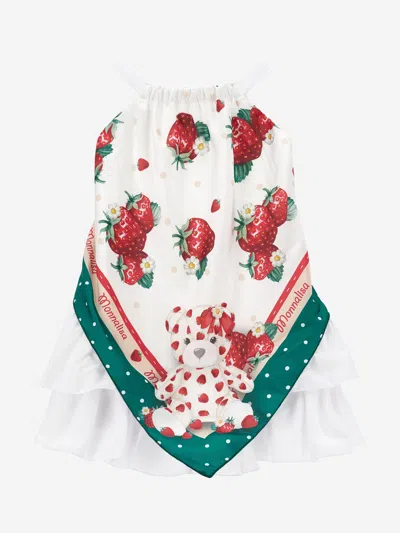 Shop Monnalisa Girls Strawberry Scarf Print Dress In White