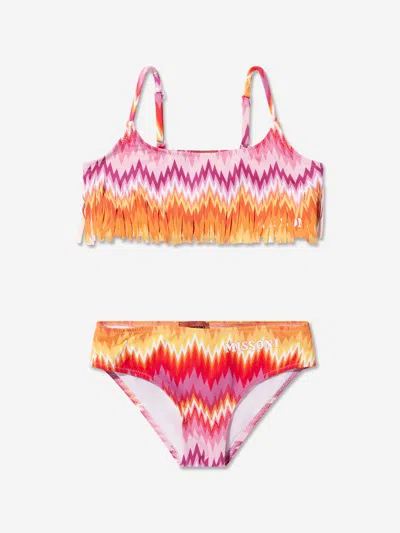 Shop Missoni Girls Zigzag Tassel Bikini In Multicoloured