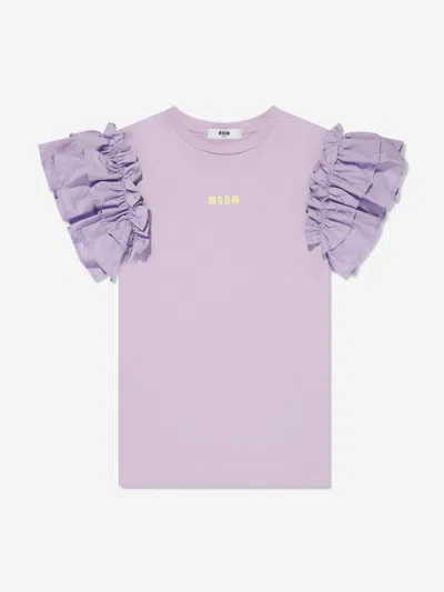 Shop Msgm Girls Ruffle Sleeve T-shirt Dress In Purple