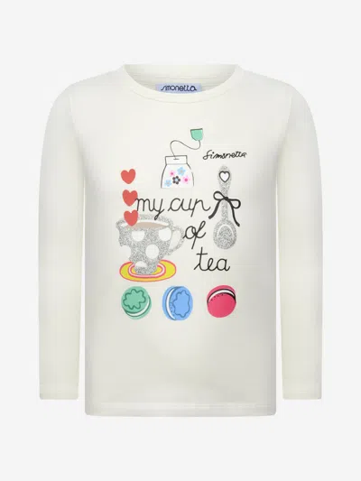 Simonetta Girls Cotton Jersey Top 5 Yrs Ivory In Ivory