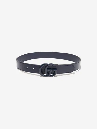 Shop Gucci Kids Leather Gg Belt In Blue