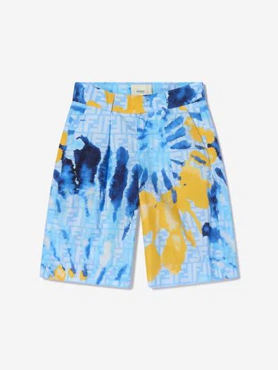 Shop Fendi Boys Tie Dye Shorts In Blue
