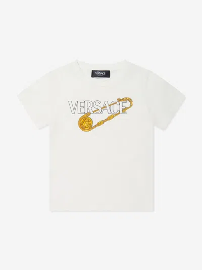 Shop Versace Girls Safety Pin Logo T-shirt In White