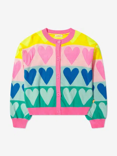 Shop Billieblush Girls Knitted Hearts Cardigan In Pink