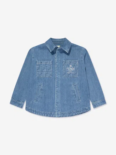 Shop Fendi Kids Washed Denim Jacket In Blue