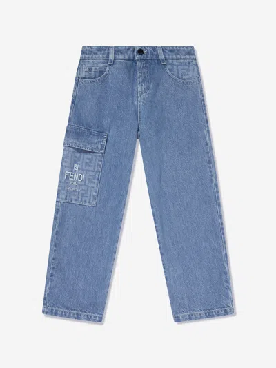 Shop Fendi Kids Washed Denim Jeans In Blue