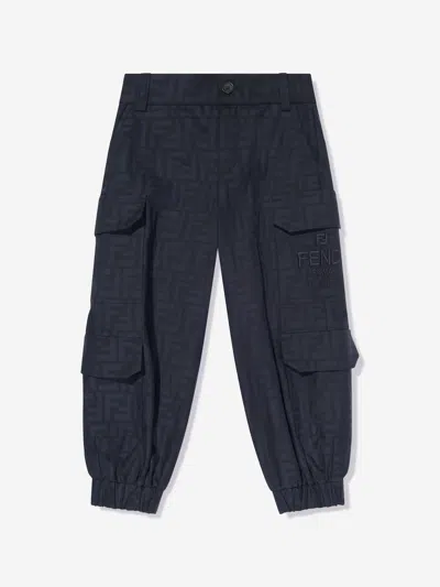 Shop Fendi Kids Ff Jacquard Cargo Trousers In Blue