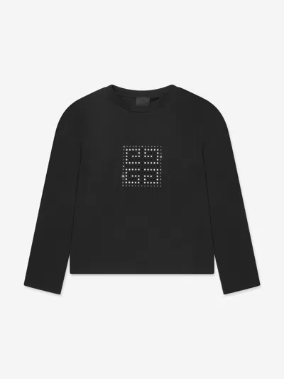 Shop Givenchy Girls Long Sleeve Swarovski 4g T-shirt In Black