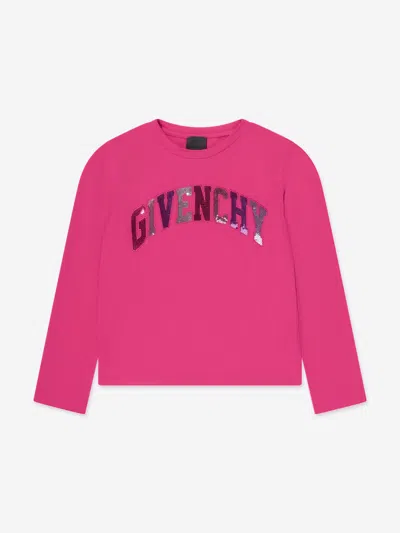 Shop Givenchy Girls Long Sleeve Logo T-shirt In Pink