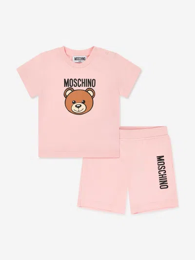 Shop Moschino Baby Girls Teddy Logo Short Set In Pink