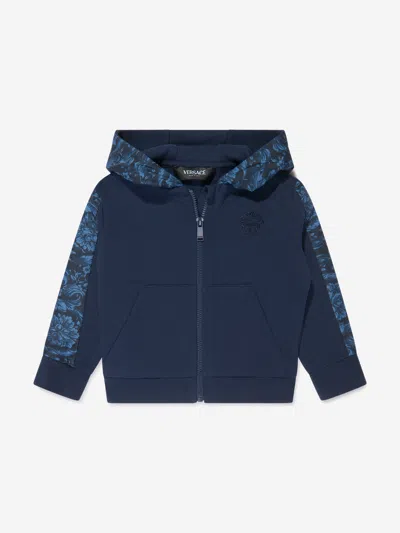 Shop Versace Baby Boys Barocco Logo Zip Up Top In Blue