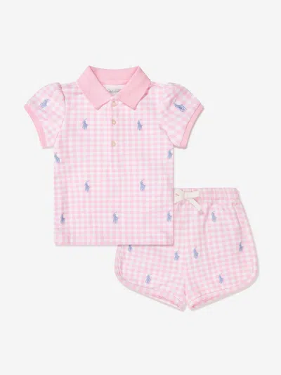Shop Ralph Lauren Baby Girls Logo Short Set In Pink