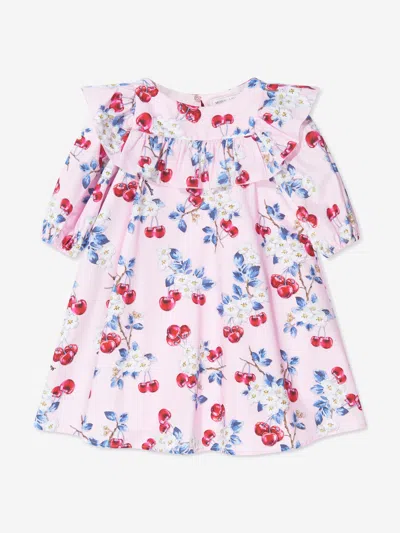 Shop Monnalisa Girls Cherry Print Dress In Pink