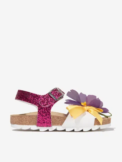 Shop Monnalisa Girls Glitter Flower Sandals In Multicoloured