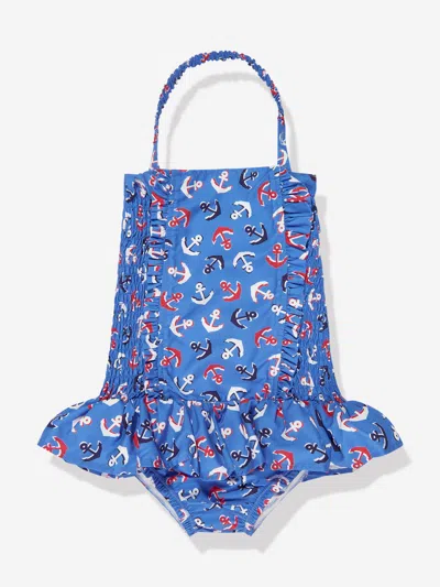 Rachel Riley Anchor-print Ruched Swimsuit In Blue