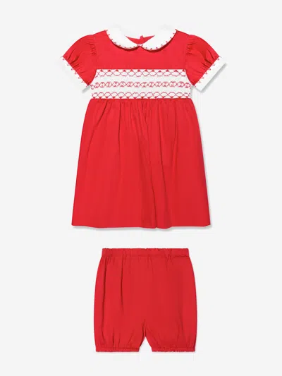 Shop Rachel Riley Baby Girls Classic Smocked Dress And Bloomers In Red