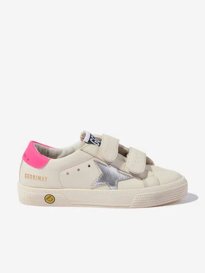 Shop Golden Goose Girls May School Leather Trainers In Ivory