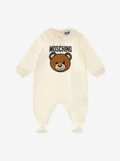 Shop Moschino Baby Teddy Logo Babygrow In Ivory
