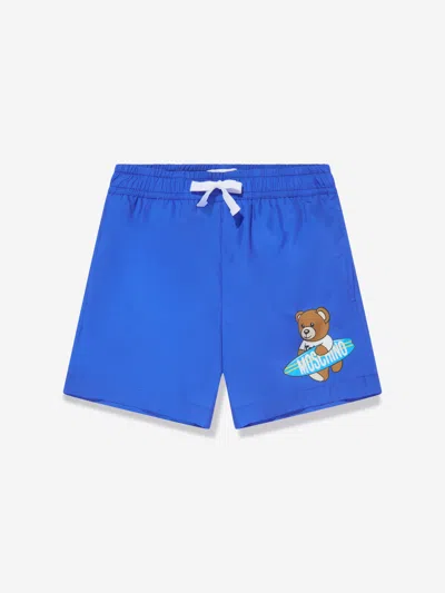 Shop Moschino Boys Teddy Surfer Swim Shorts In Blue
