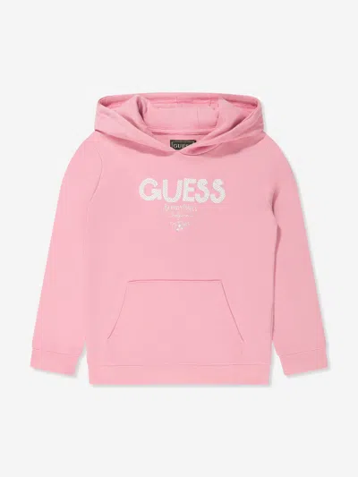 Shop Guess Girls Logo Hoodie In Pink