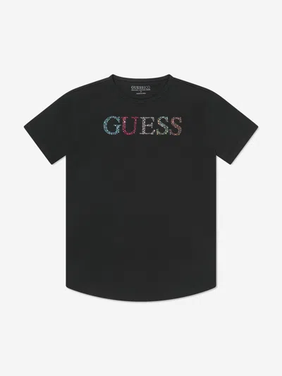 Shop Guess Girls Logo T-shirt In Black