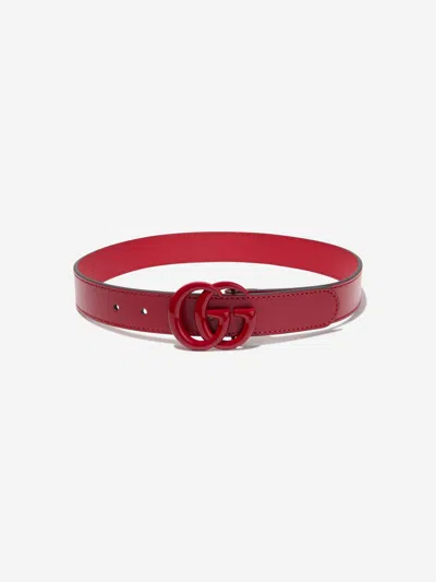 Shop Gucci Kids Leather Gg Belt In Red