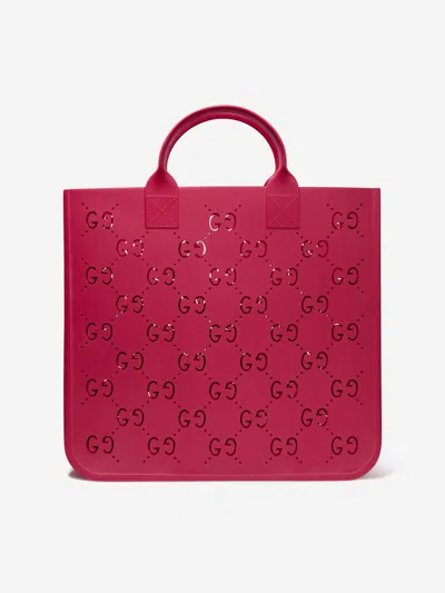 Shop Gucci Girls Rubber Gg Tote Bag In Pink