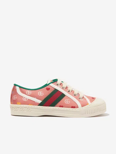 Shop Gucci Girls Gg Tennis Trainers In Pink