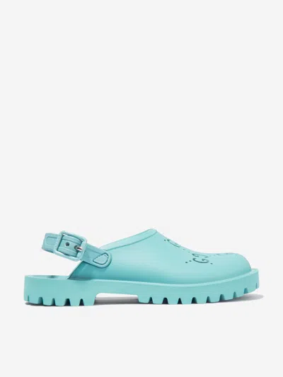 Shop Gucci Kids Gg Rubber Sandals In Blue