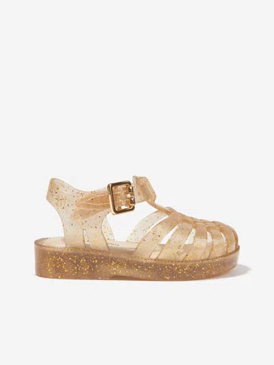 Shop Mini Melissa Girls Possession Shiny Sandals In Gold