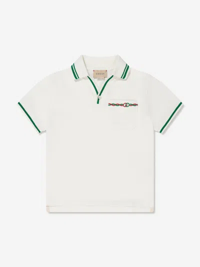 Shop Gucci Boys Pocket Polo Shirt In White