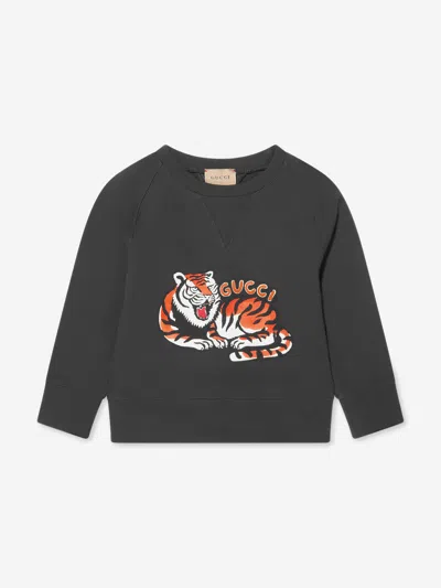 Shop Gucci Kids Tiger Logo Sweatshirt In Grey