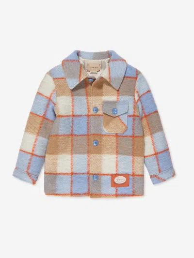 Shop Gucci Baby Boys Checked Jacket In Blue