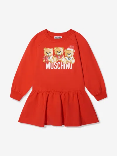 Shop Moschino Girls Teddy Logo Sweater Dress In Red