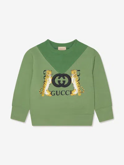 Shop Gucci Kids Tiger Logo Sweatshirt In Green