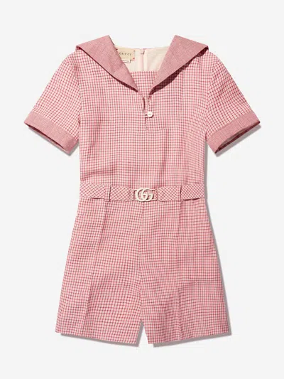 Shop Gucci Girls Belted Playsuit In Pink