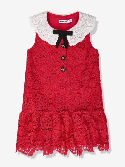 Shop Self-portrait Girls Lace Collar Dress In Red