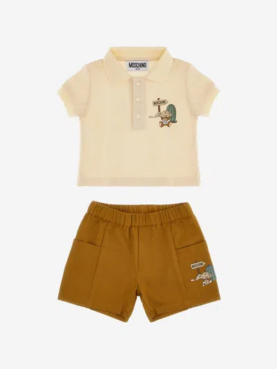 Shop Moschino Baby Boys Polo Shirt And Shorts Set In Brown