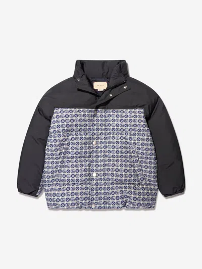 Shop Gucci Kids Down Padded Logo Jacket In Blue