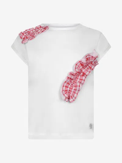 Simonetta Girls Top - & Red Ruffcotton Top 4 Yrs White In White