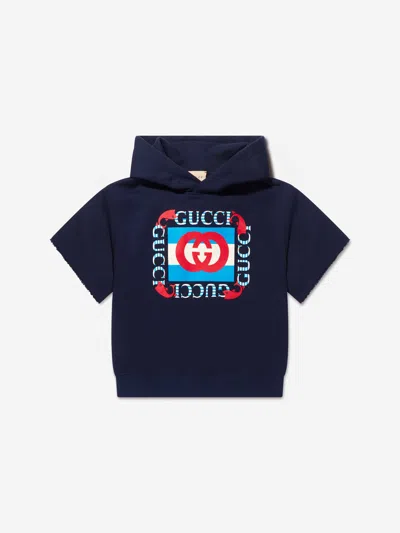 Shop Gucci Boys Short Sleeve Hoodie In Blue