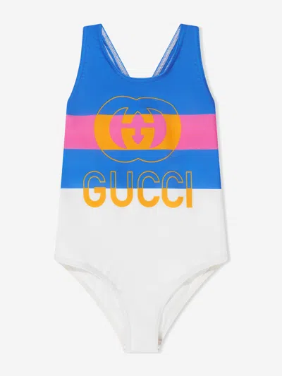 Shop Gucci Girls Logo Swimming Costume In Ivory