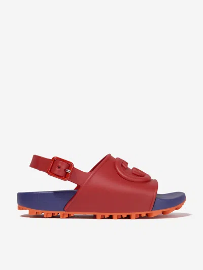 Shop Gucci Kids Gg Rubber Sandals In Red