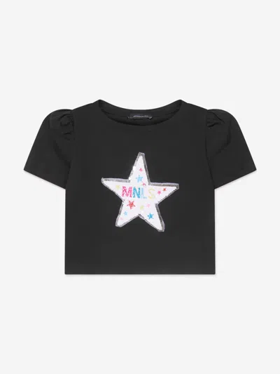 Shop Monnalisa Girls Cropped Star T-shirt In Black